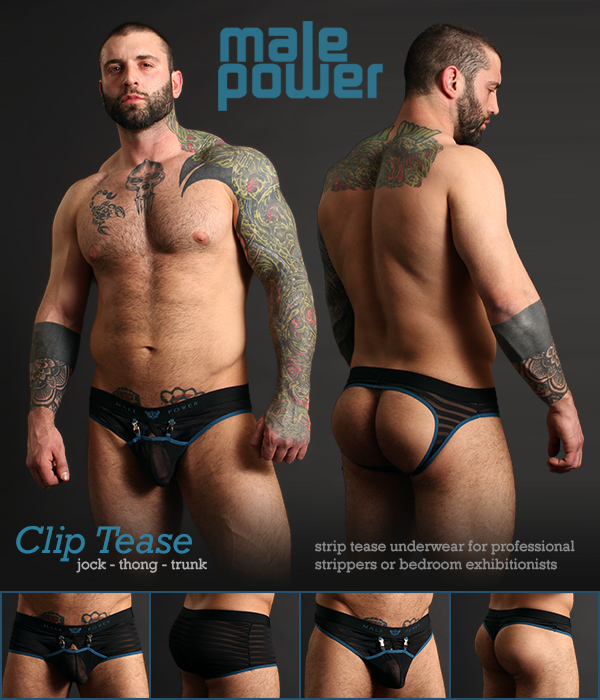 Male Power Clip Tease Jockstraps. Thongs and Trunks